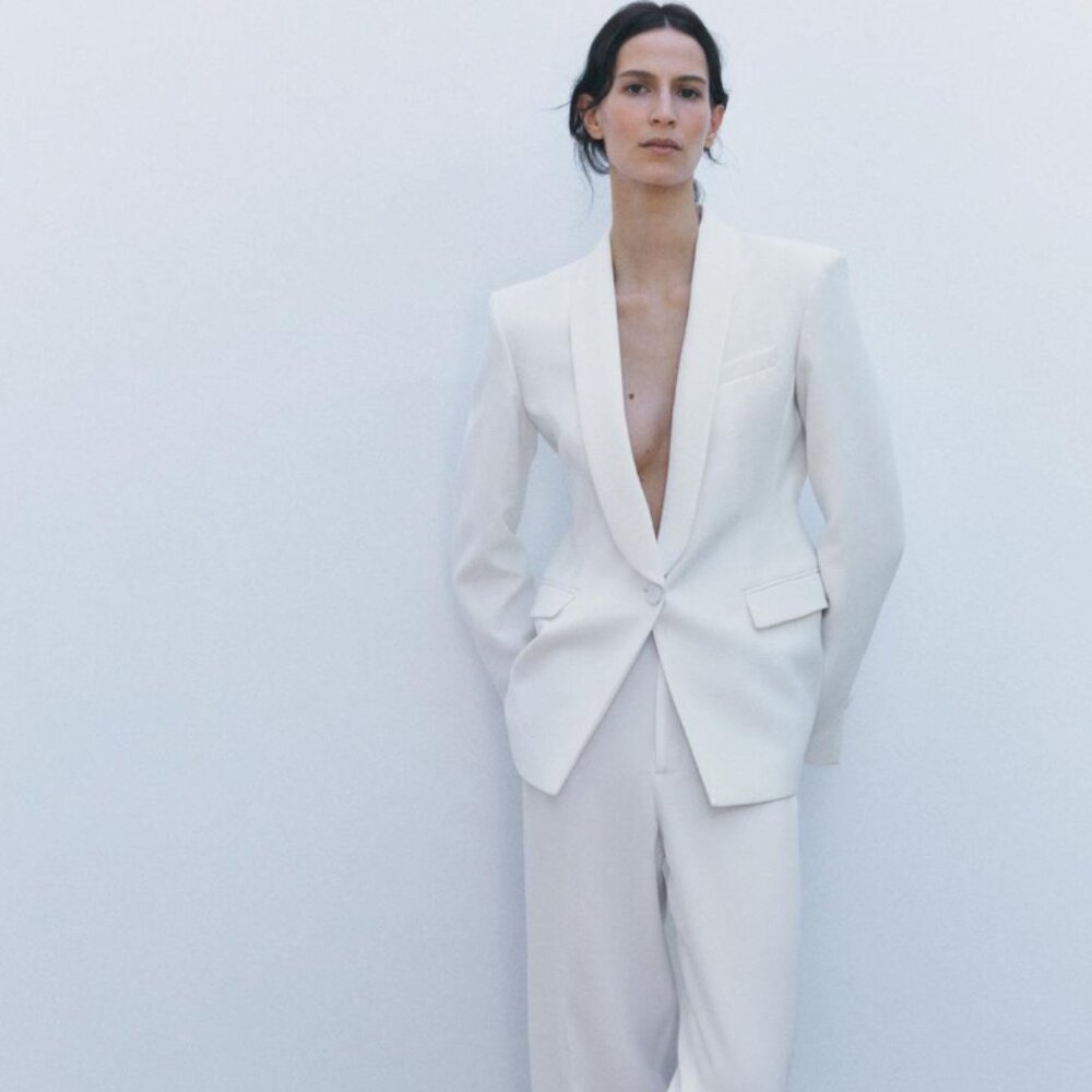 NEW ZARA ZW COLLECTION TUXEDO JACKET White Ecru 2389/186 Size M
